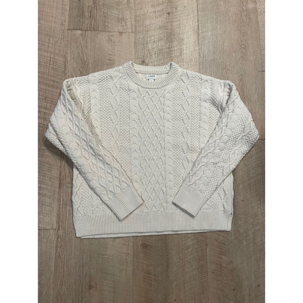 J. Crew 100% cotton cream cable knit sweater, size L